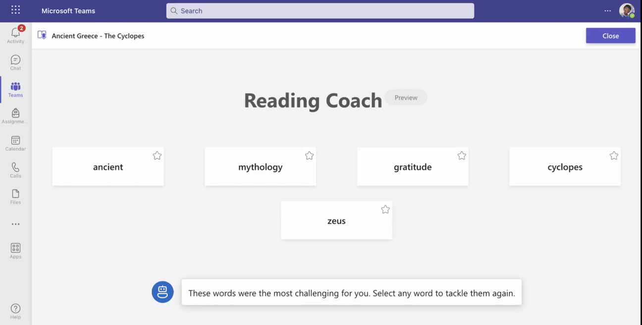 Reading Coach practice in Reading Progress assignment.