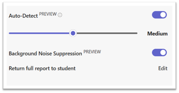 Reading Progress settings showing toggle switches for Auto-Detect and Background Noise Suppression.
