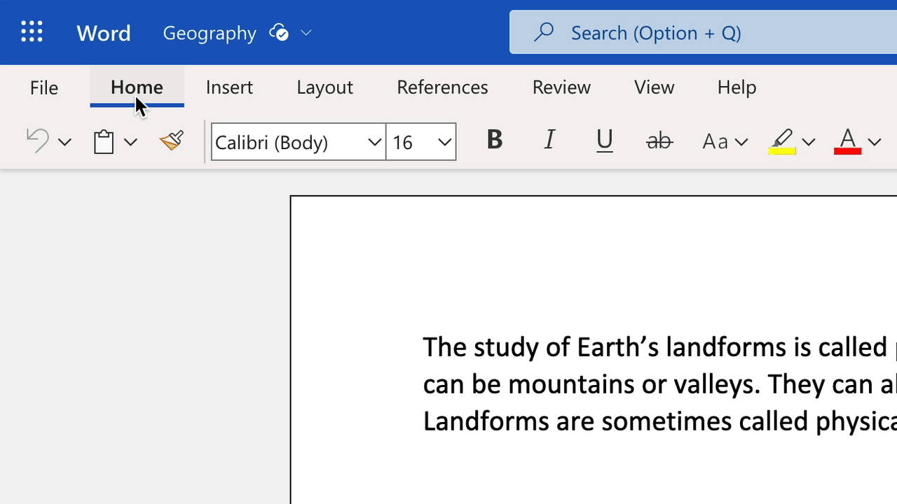 Immersive Reader in Word for the web.