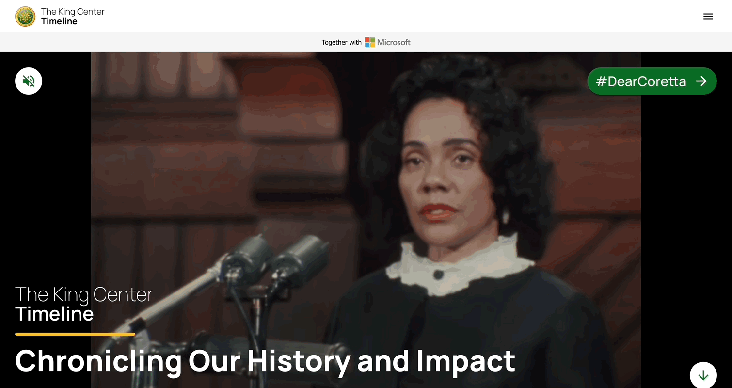 GIF. Scrolling through The King Center Timeline, chronicling the significant moments in Mrs. Coretta Scott King’s life.
