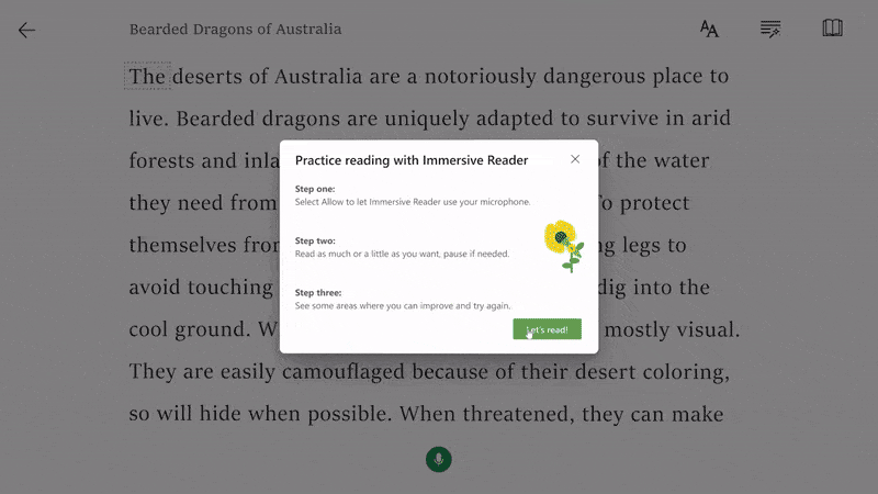 GIF. Reading Coach in Immersive Reader, showing words to practice.